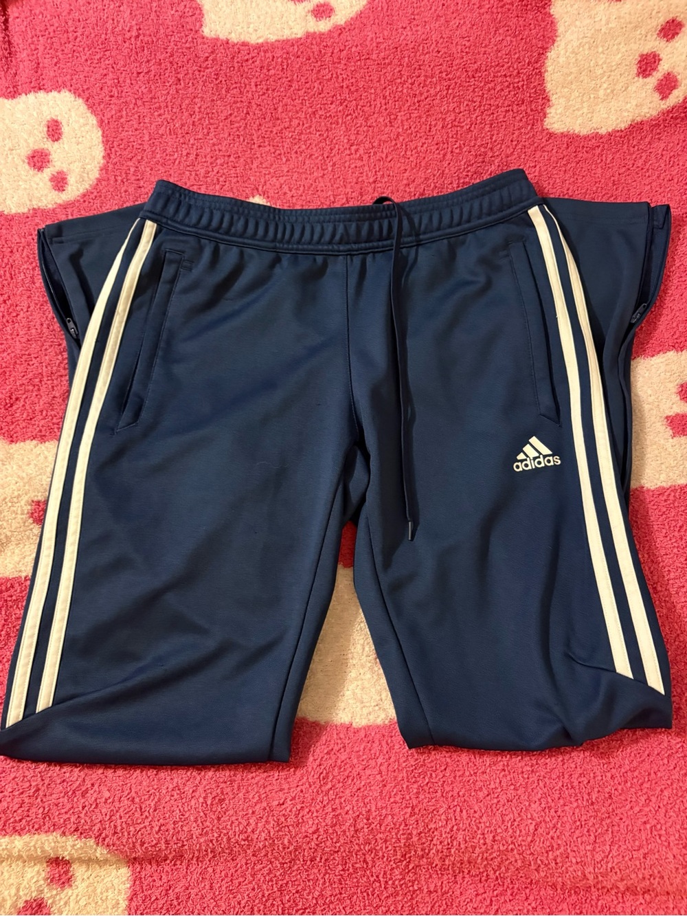 Men’s adidas Navy Blue Joggers with White 3-Stripes & zipper